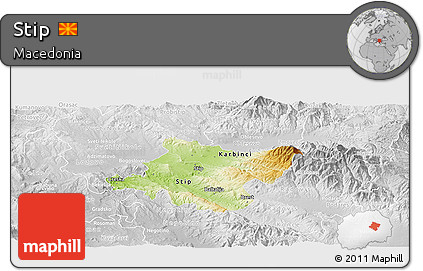 Physical Panoramic Map of Stip, lighten, desaturated