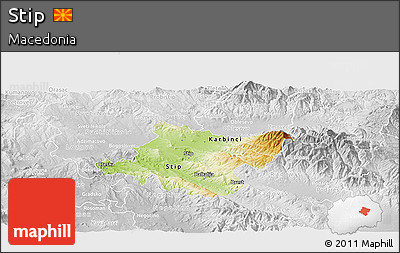 Physical Panoramic Map of Stip, lighten, desaturated
