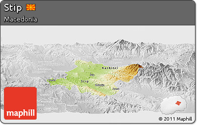 Physical Panoramic Map of Stip, lighten, desaturated