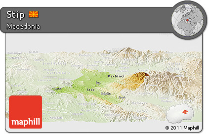Physical Panoramic Map of Stip, lighten