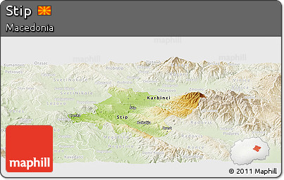 Physical Panoramic Map of Stip, lighten
