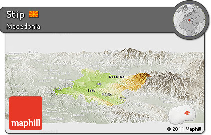 Physical Panoramic Map of Stip, lighten, semi-desaturated