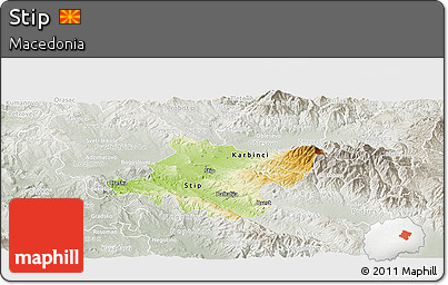 Physical Panoramic Map of Stip, lighten, semi-desaturated
