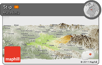Physical Panoramic Map of Stip, semi-desaturated