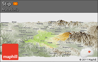 Physical Panoramic Map of Stip, semi-desaturated
