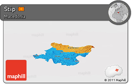 Political Panoramic Map of Stip, cropped outside