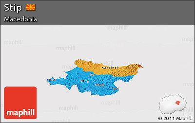 Political Panoramic Map of Stip, cropped outside