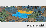 Political Panoramic Map of Stip, darken, semi-desaturated
