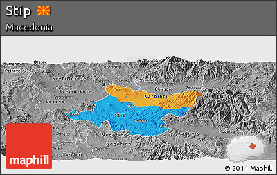 Political Panoramic Map of Stip, desaturated