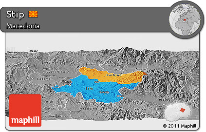 Political Panoramic Map of Stip, desaturated