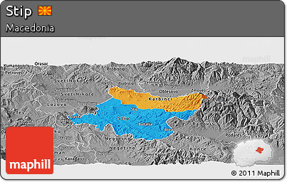 Political Panoramic Map of Stip, desaturated