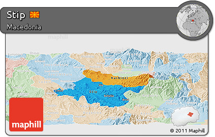 Political Panoramic Map of Stip, lighten
