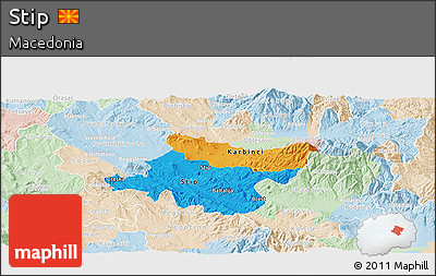 Political Panoramic Map of Stip, lighten