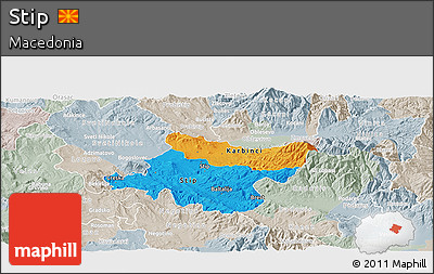 Political Panoramic Map of Stip, lighten, semi-desaturated