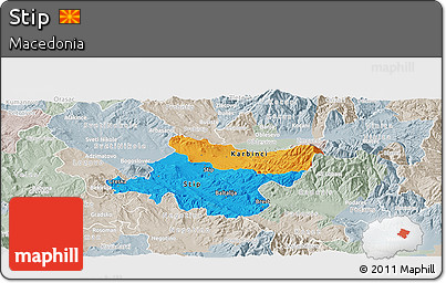 Political Panoramic Map of Stip, lighten, semi-desaturated