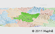 Political Shades Panoramic Map of Stip, lighten