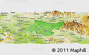 Political Shades Panoramic Map of Stip, physical outside