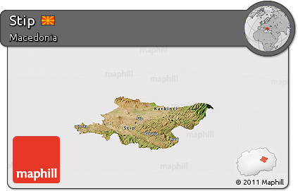 Satellite Panoramic Map of Stip, cropped outside