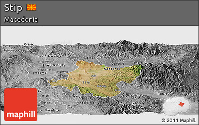 Satellite Panoramic Map of Stip, desaturated