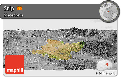Satellite Panoramic Map of Stip, desaturated
