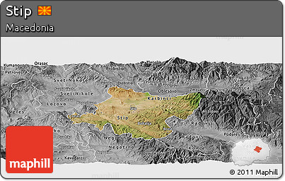 Satellite Panoramic Map of Stip, desaturated