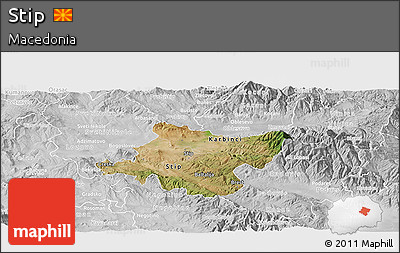 Satellite Panoramic Map of Stip, lighten, desaturated
