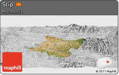 Satellite Panoramic Map of Stip, lighten, desaturated
