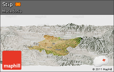 Satellite Panoramic Map of Stip, lighten, semi-desaturated