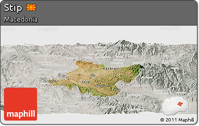 Satellite Panoramic Map of Stip, lighten, semi-desaturated