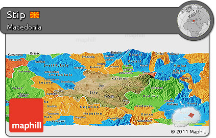 Satellite Panoramic Map of Stip, political outside
