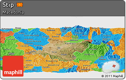 Satellite Panoramic Map of Stip, political outside