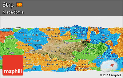 Satellite Panoramic Map of Stip, political outside