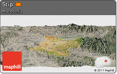 Satellite Panoramic Map of Stip, semi-desaturated