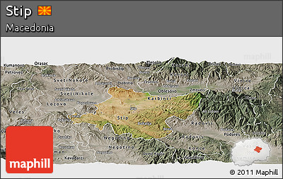 Satellite Panoramic Map of Stip, semi-desaturated