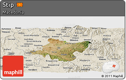 Satellite Panoramic Map of Stip, shaded relief outside