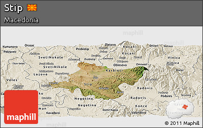 Satellite Panoramic Map of Stip, shaded relief outside