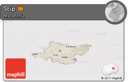 Shaded Relief Panoramic Map of Stip, cropped outside