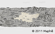 Shaded Relief Panoramic Map of Stip, darken, semi-desaturated