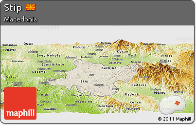 Shaded Relief Panoramic Map of Stip, physical outside