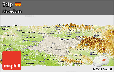 Shaded Relief Panoramic Map of Stip, physical outside