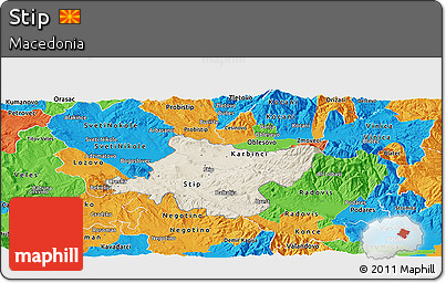 Shaded Relief Panoramic Map of Stip, political outside