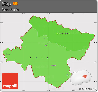 Political Shades Simple Map of Stip, cropped outside