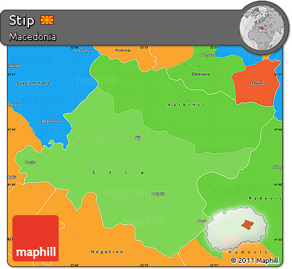 Political Shades Simple Map of Stip, political outside
