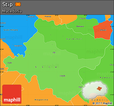 Political Shades Simple Map of Stip, political outside