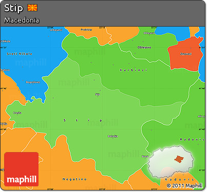 Political Shades Simple Map of Stip, political outside
