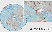 Gray Location Map of Vevcani, highlighted country, highlighted parent region, hill shading
