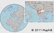 Gray Location Map of Vevcani, highlighted country, hill shading
