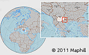 Gray Location Map of Kuklis, highlighted country, highlighted parent region, hill shading