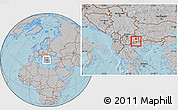 Gray Location Map of Kuklis, highlighted parent region, within the entire country, hill shading