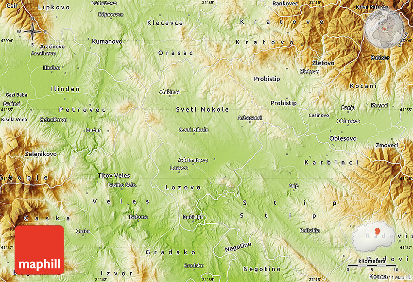 Physical Map of Sveti Nikole